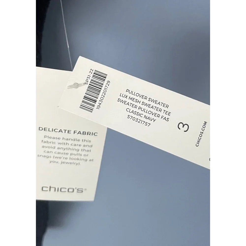 Chicos Lux Mesh Knit Sweater Tee Pullover XL in Classic Navy Blue - Picture 5 of 6